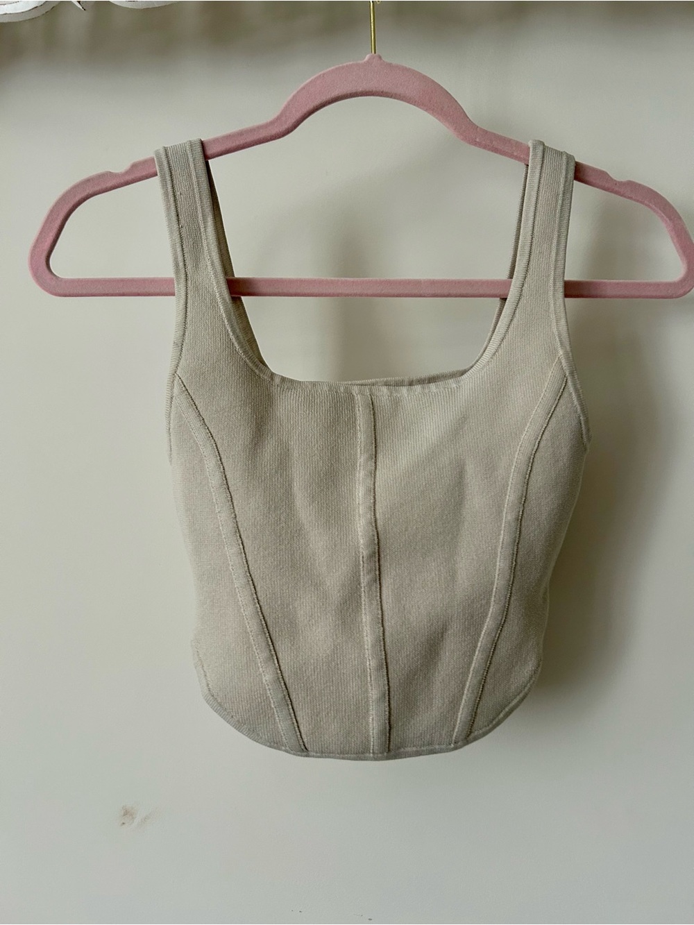Babaton Aritzia Square Neck Seam-Detail Tank Top in Beige